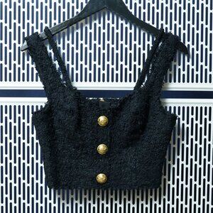 BALMAIN	SWEETHEART NECK TWEED TANK TOP